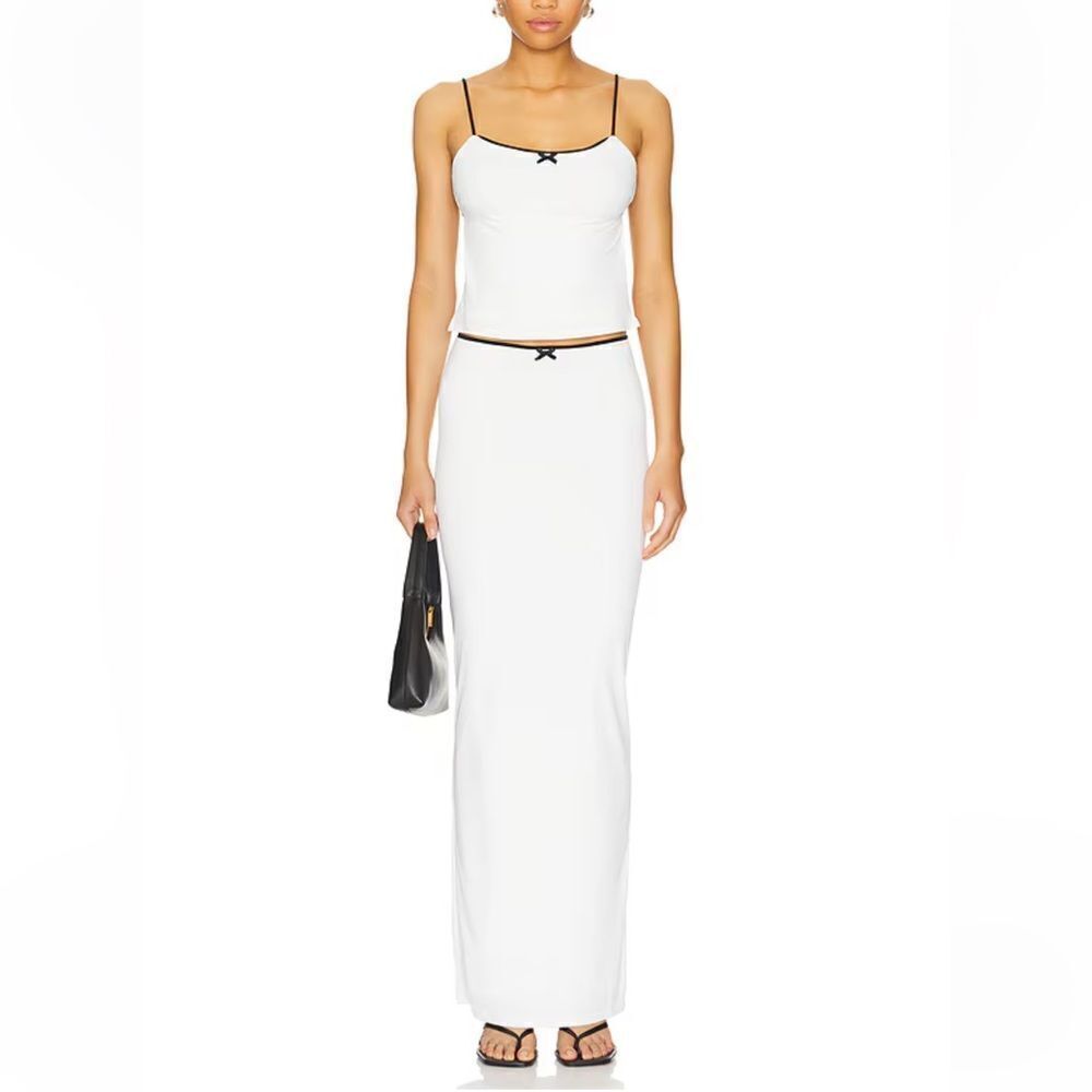 NWT More To Come Koral Maxi Skirt Set White tank stretch Y2K Revolve M
